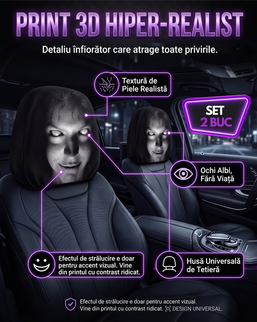 Husă Tetieră Auto Fantomă Horror, Set 2 buc.