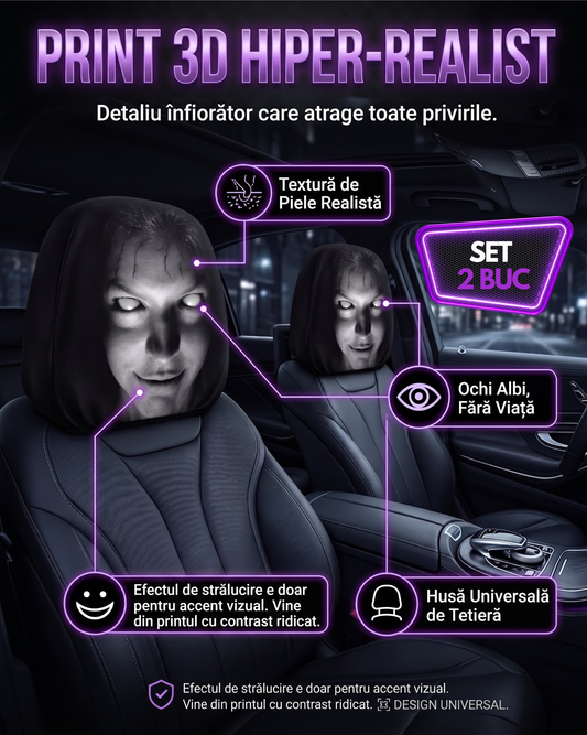 Husă Tetieră Auto Fantomă Horror, Set 2 buc.