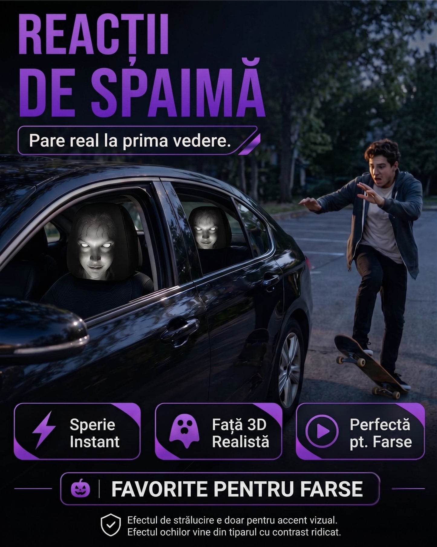 Husă Tetieră Auto Fantomă Horror, Set 2 buc.