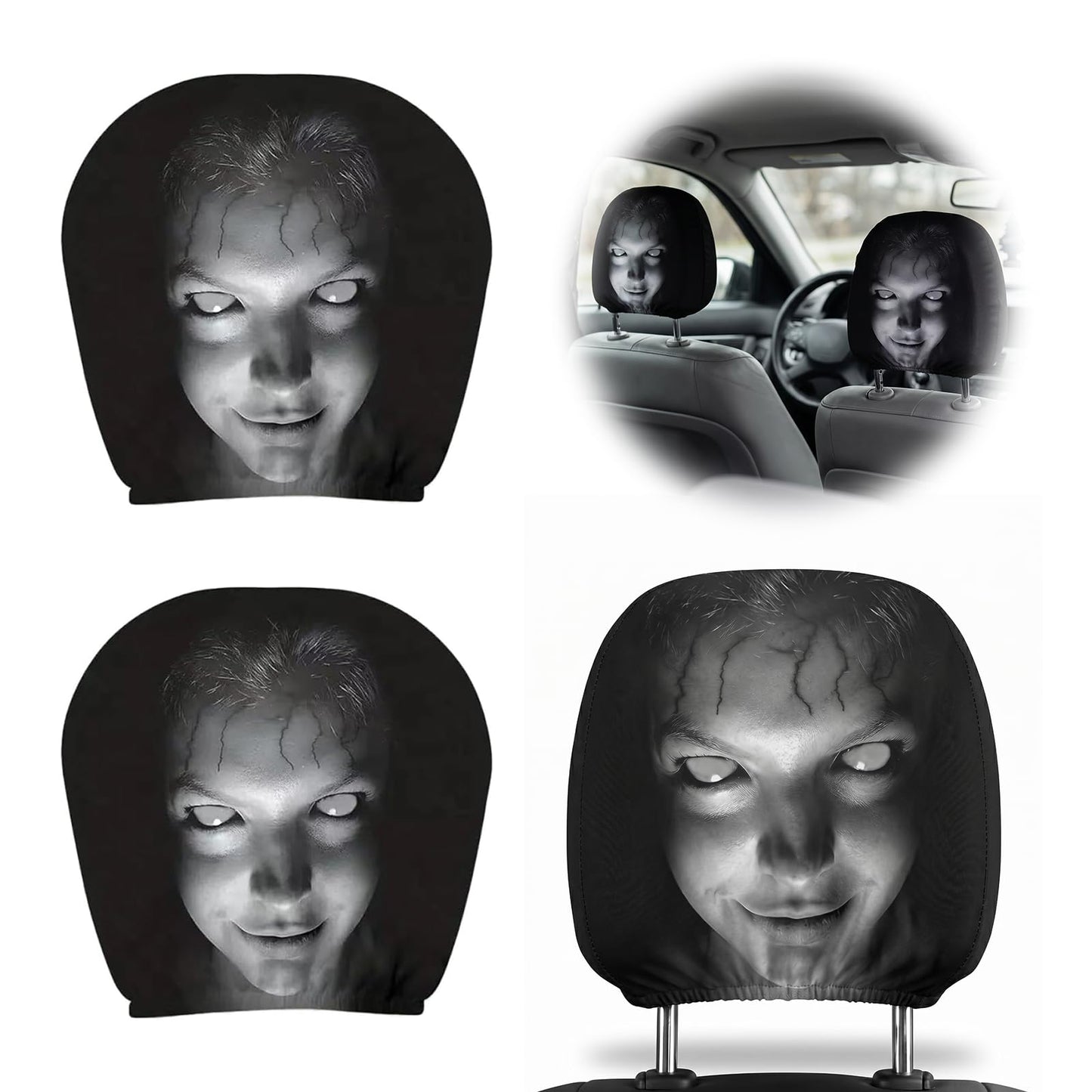 Husă Tetieră Auto Fantomă Horror, Set 2 buc.
